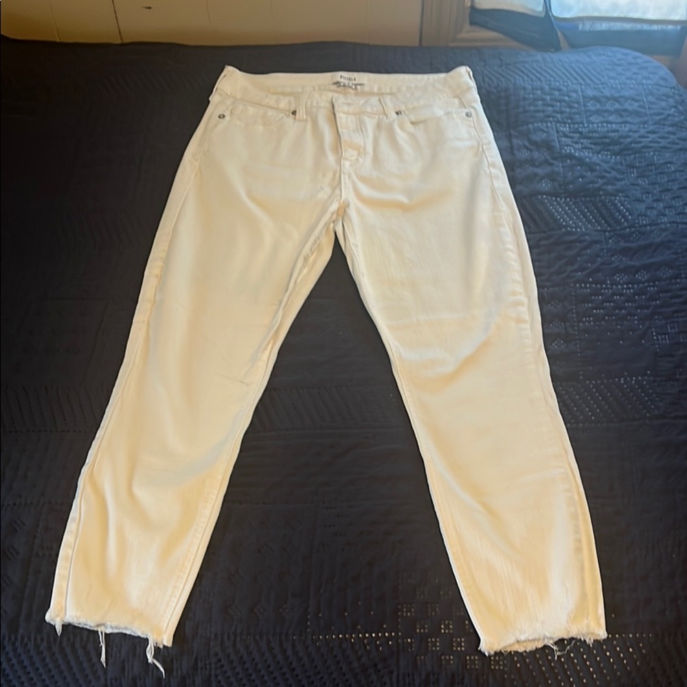 Pistola White Straight Leg Jeans with Frayed Hem